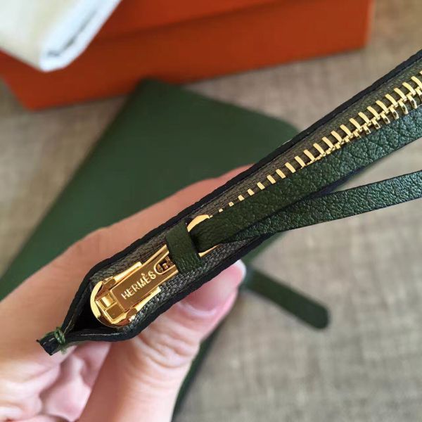 HERM Dogon Duo Wallet In Green Clemence Leather