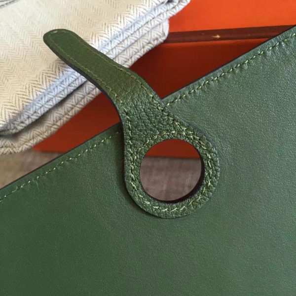 HERM Dogon Duo Wallet In Green Clemence Leather
