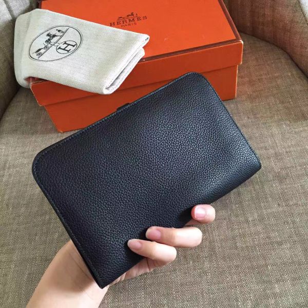 HERM Dogon Duo Wallet In Black Clemence Leather