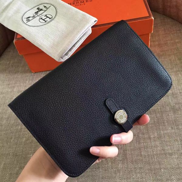 HERM Dogon Duo Wallet In Black Clemence Leather