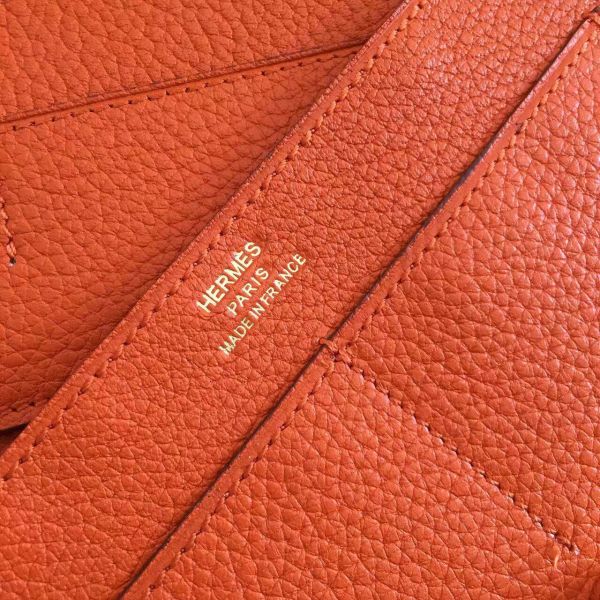 HERM Dogon Duo Wallet In Orange Clemence Leather