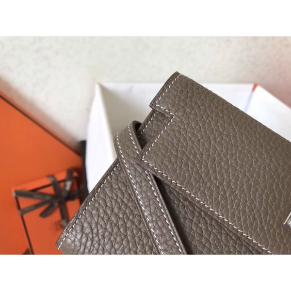 HERM Kelly Classic Long Wallet In Etoupe Clemence Leather