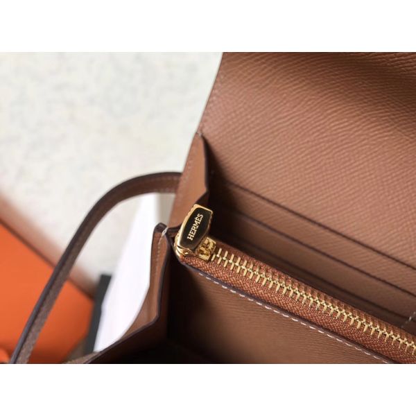 HERM Kelly Classic Long Wallet In Brown Epsom Leather