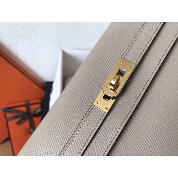 HERM Kelly Classic Long Wallet In Grey Epsom Leather