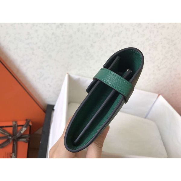 HERM Kelly Classic Long Wallet In Malachite Epsom Leather