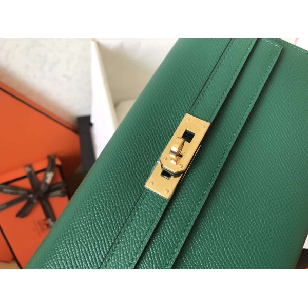 HERM Kelly Classic Long Wallet In Malachite Epsom Leather