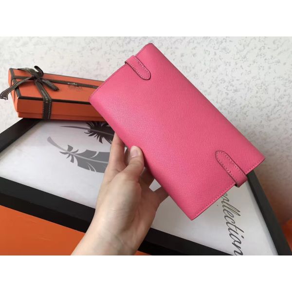 HERM Kelly Classic Long Wallet In Pink Epsom Leather