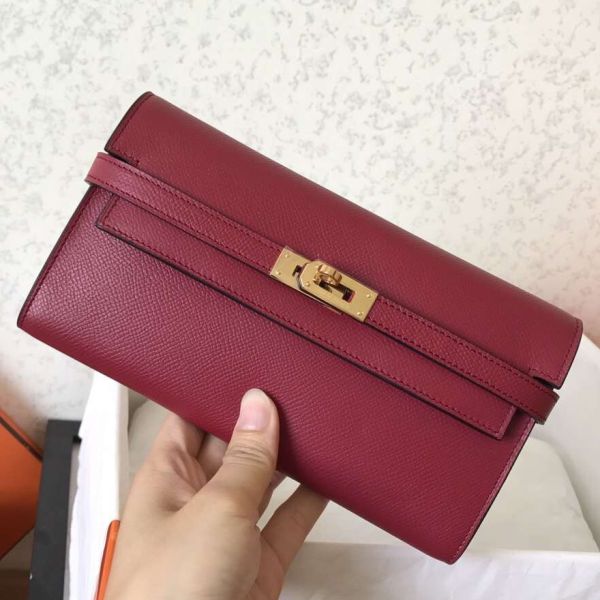 HERM Kelly Classic Long Wallet In Ruby Epsom Leather