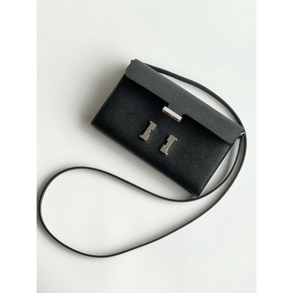 HERM Constance To Go Wallet in Black Epsom Calfskin