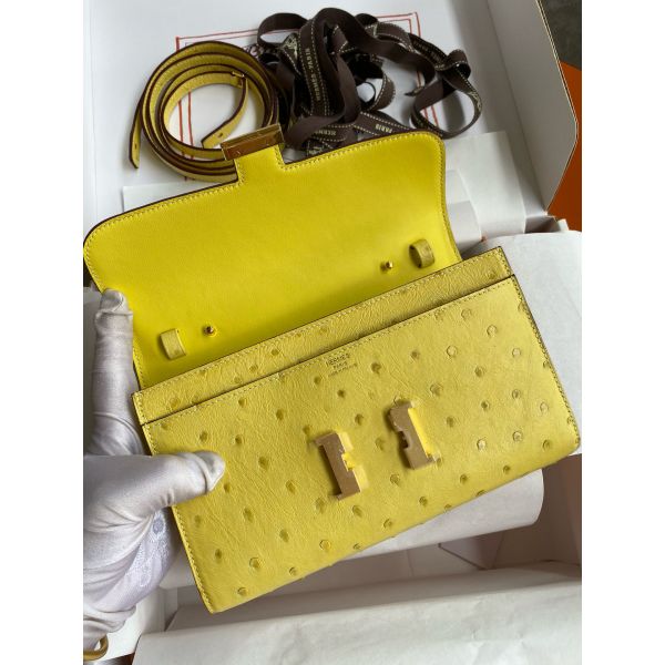 HERM Constance To Go Wallet in Lime Ostrich Leather