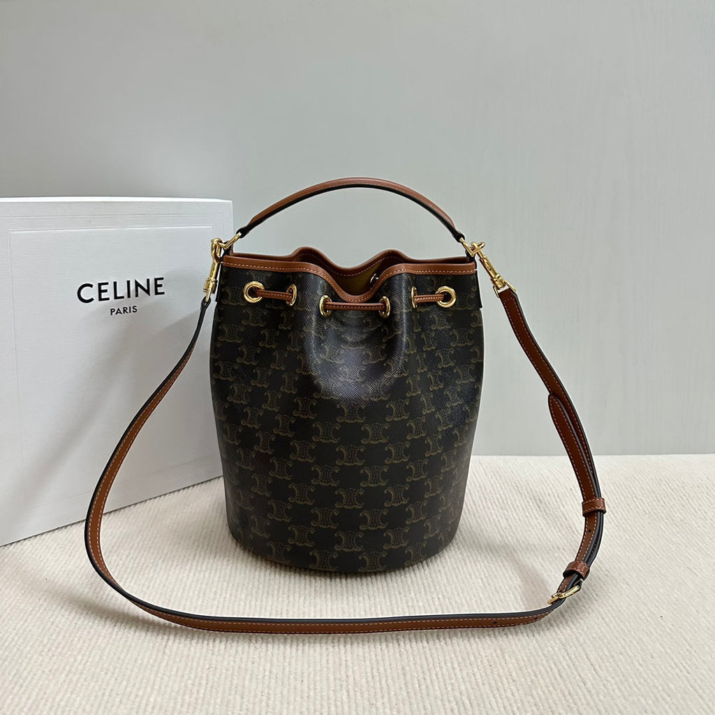CLARA BAG 24 IN BLACK TRIOMPHE CANVAS AND BROWN CALFSKIN TRIM