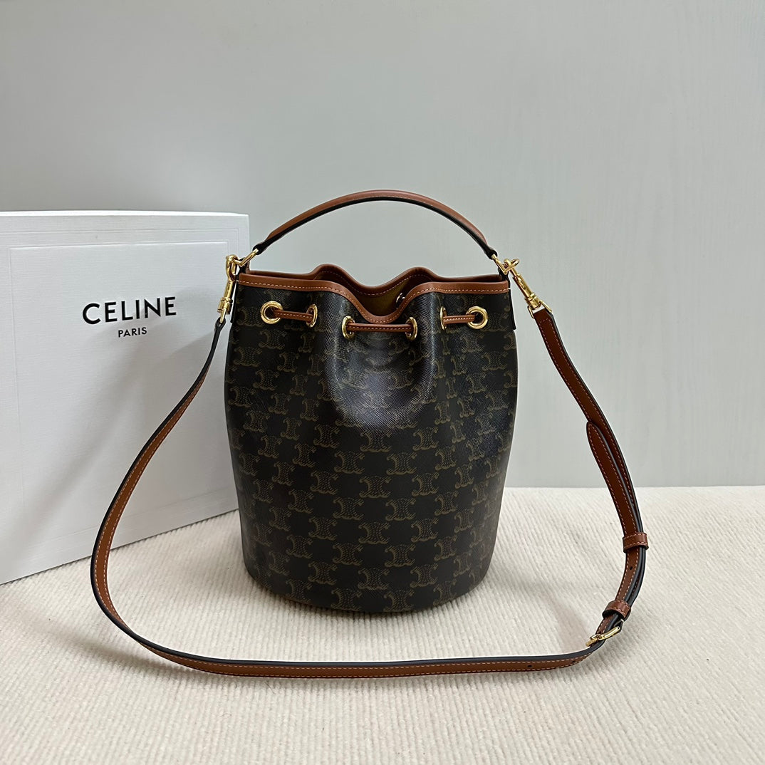 CLARA BAG 24 IN BLACK TRIOMPHE CANVAS AND BROWN CALFSKIN TRIM