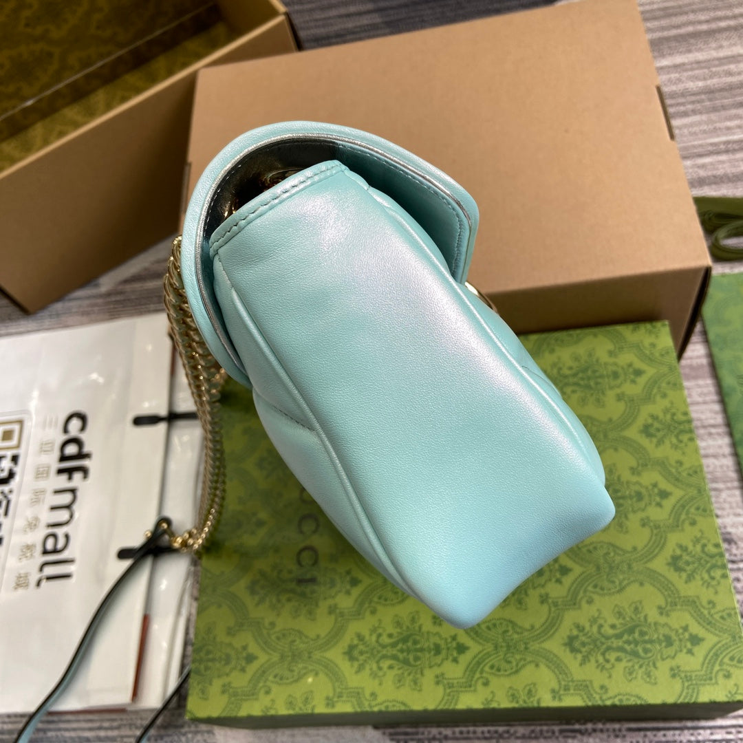 GG MARMONT 26 MEDIUM SHOULDER BAG BLUE IRIDESCENT CALFSKIN