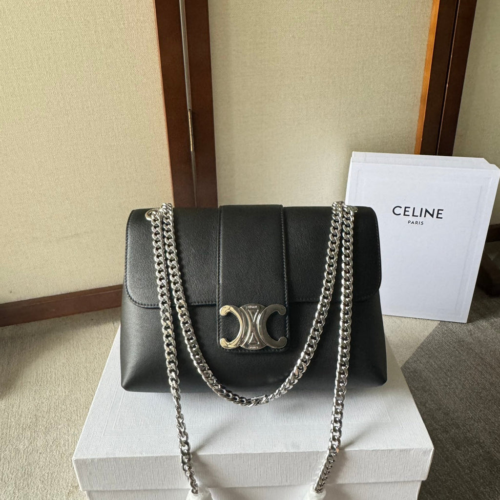 MEDIUM CELINE VICTOIRE BAG 25 IN BLACK CALFSKIN SILVER HARDWARE