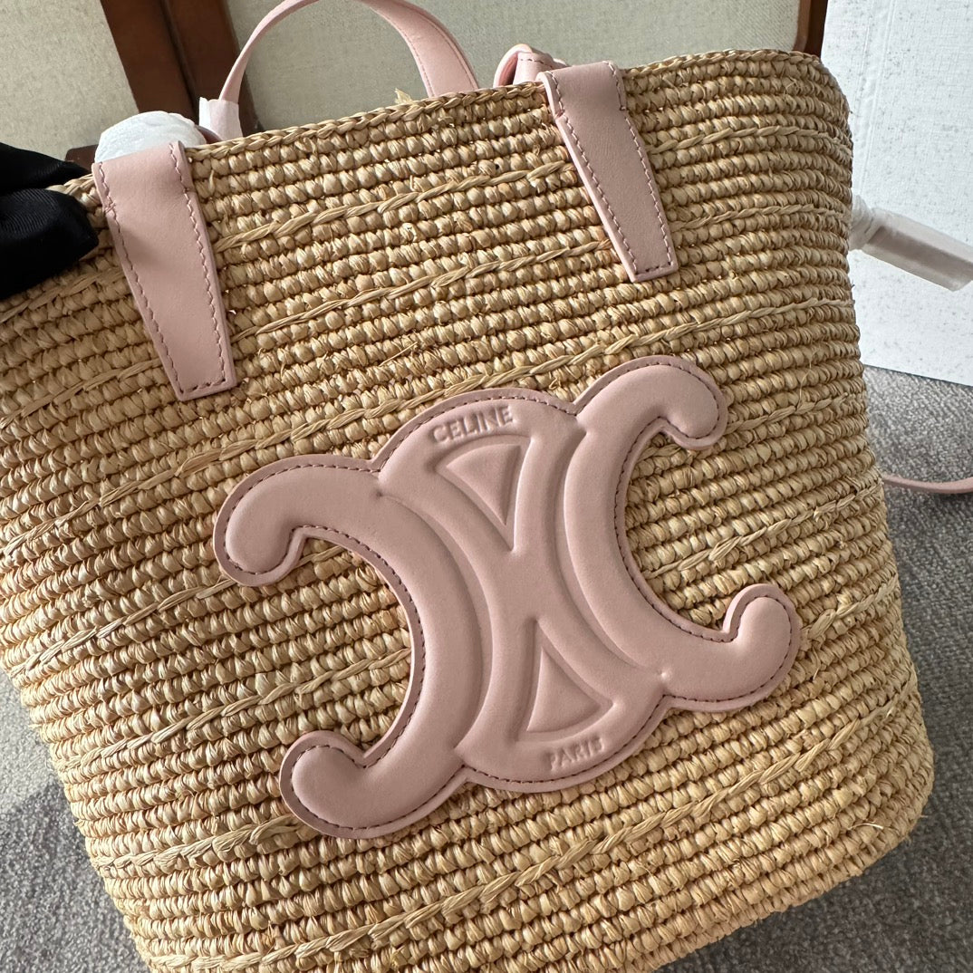 TEEN SUPPLE CELINE 22 PINK IN RAFFIA AND CALFSKIN