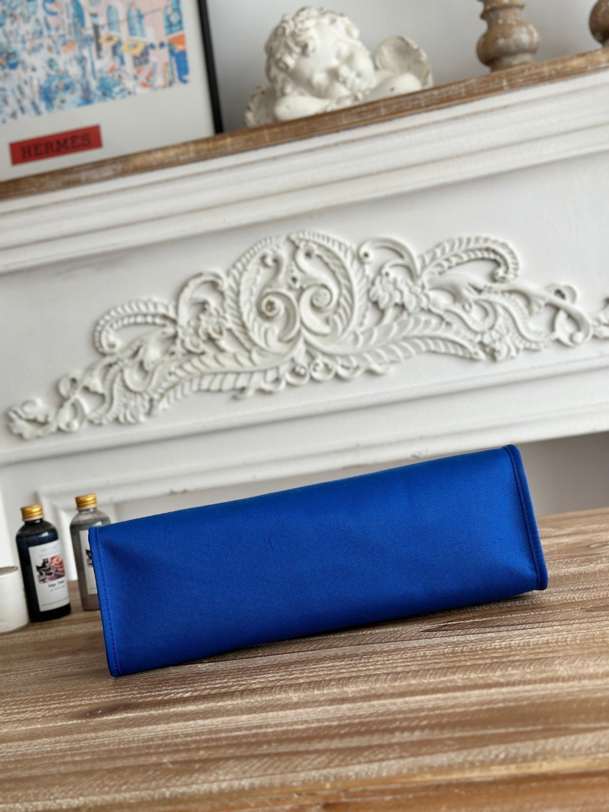 ZIP CABINE 31 BAG IN COBALT BLUE CANVAS AND BRONZE BROWN CALFSKIN