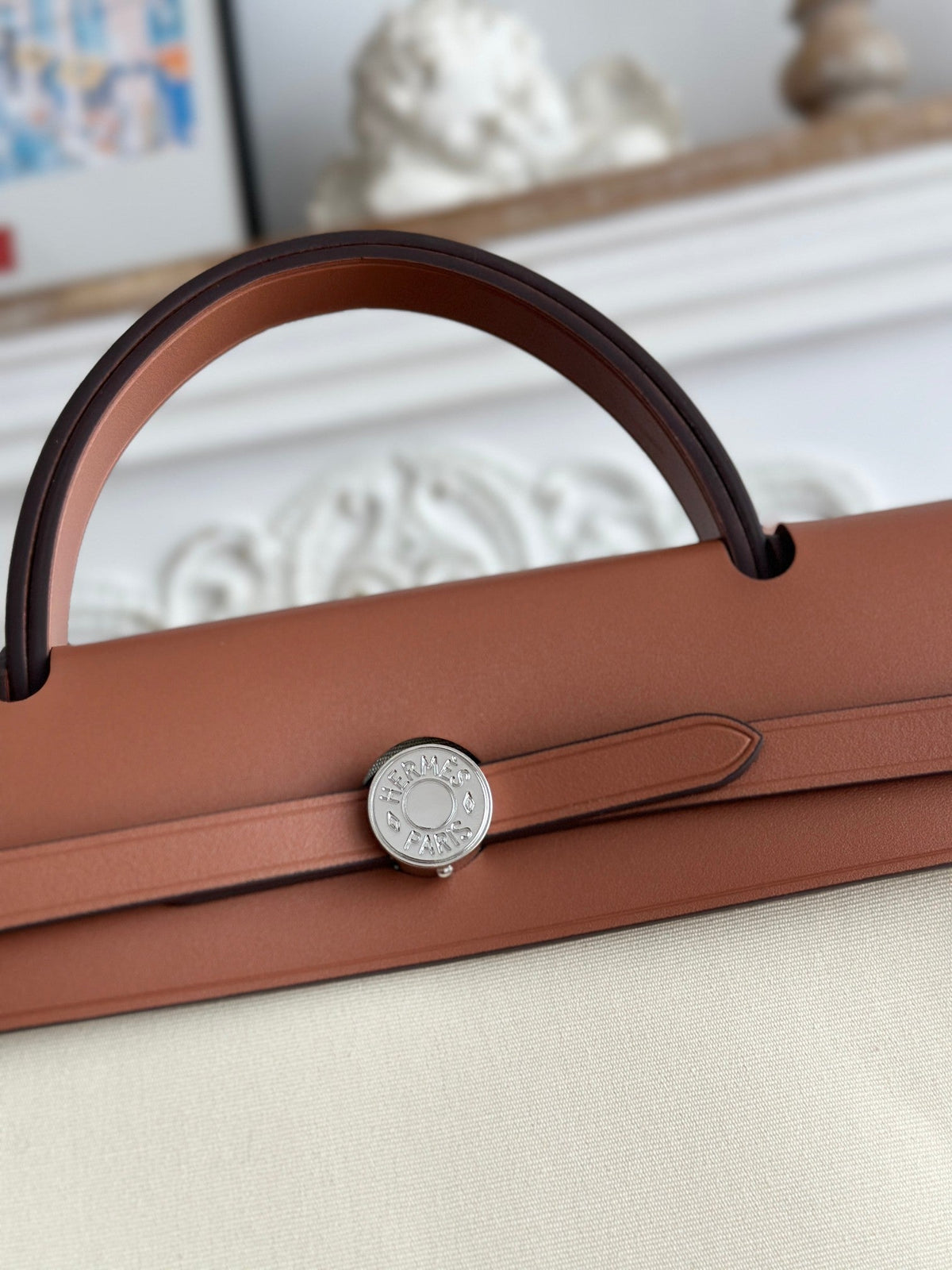 ZIP CABINE 31 BAG IN WHITE CREAM CANVAS AND BRONZE BROWN CALFSKIN