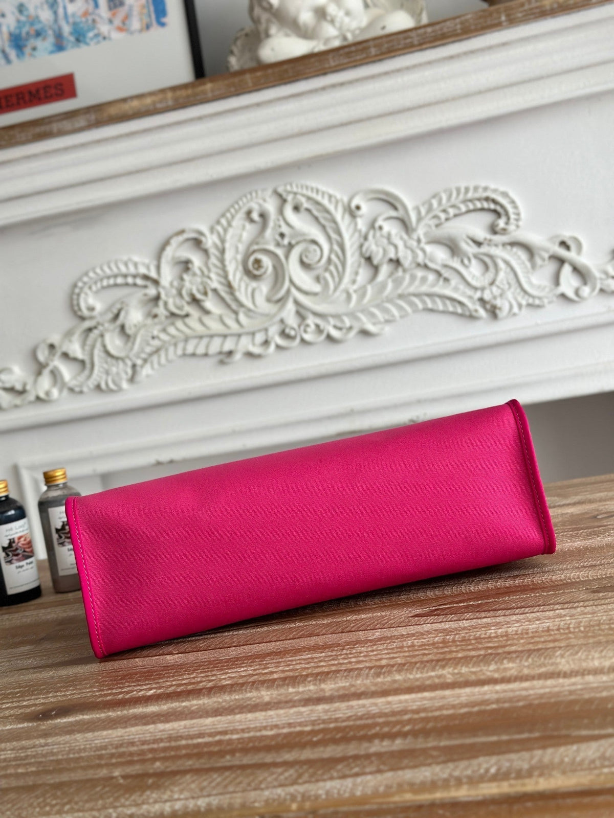 ZIP CABINE 31 BAG IN FUCHSIA PINK CANVAS AND BRONZE BROWN CALFSKIN
