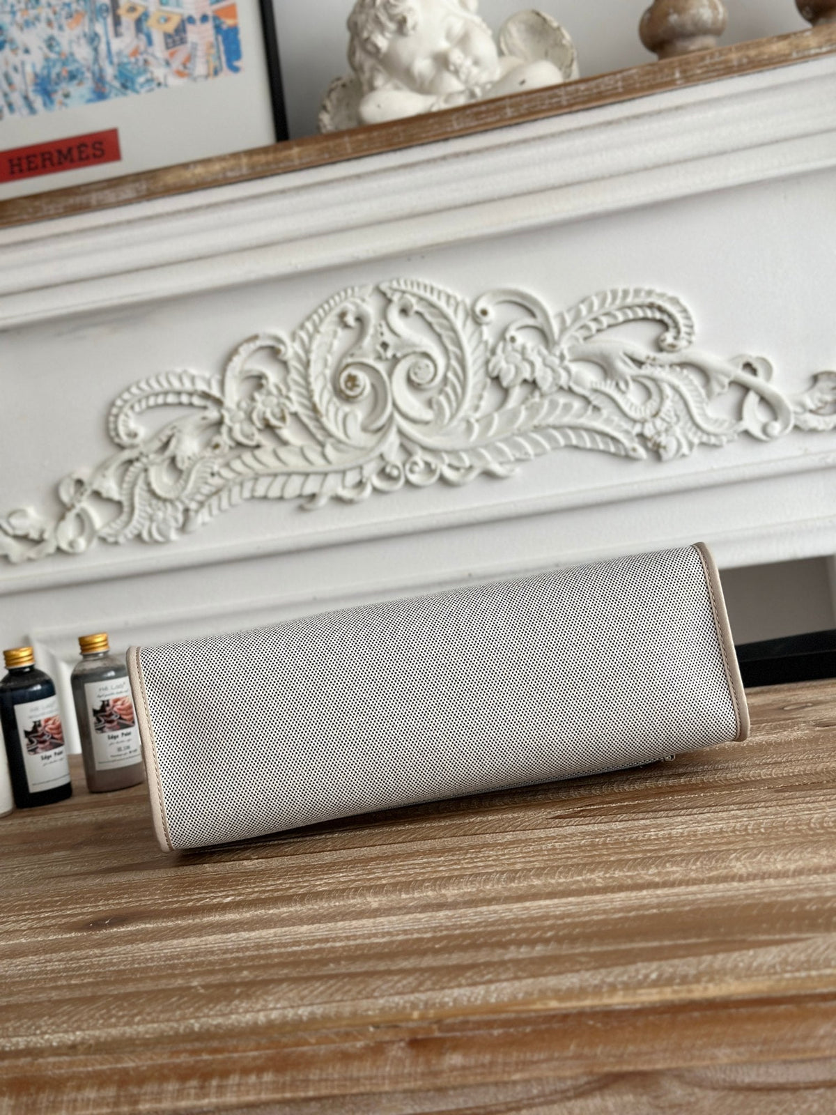 ZIP CABINE 31 BAG IN PALE GRAY CANVAS AND BLACK CALFSKIN