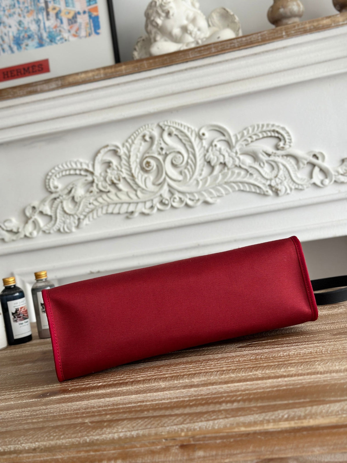 ZIP CABINE 31 BAG IN RUBY RED CANVAS AND BLACK CALFSKIN