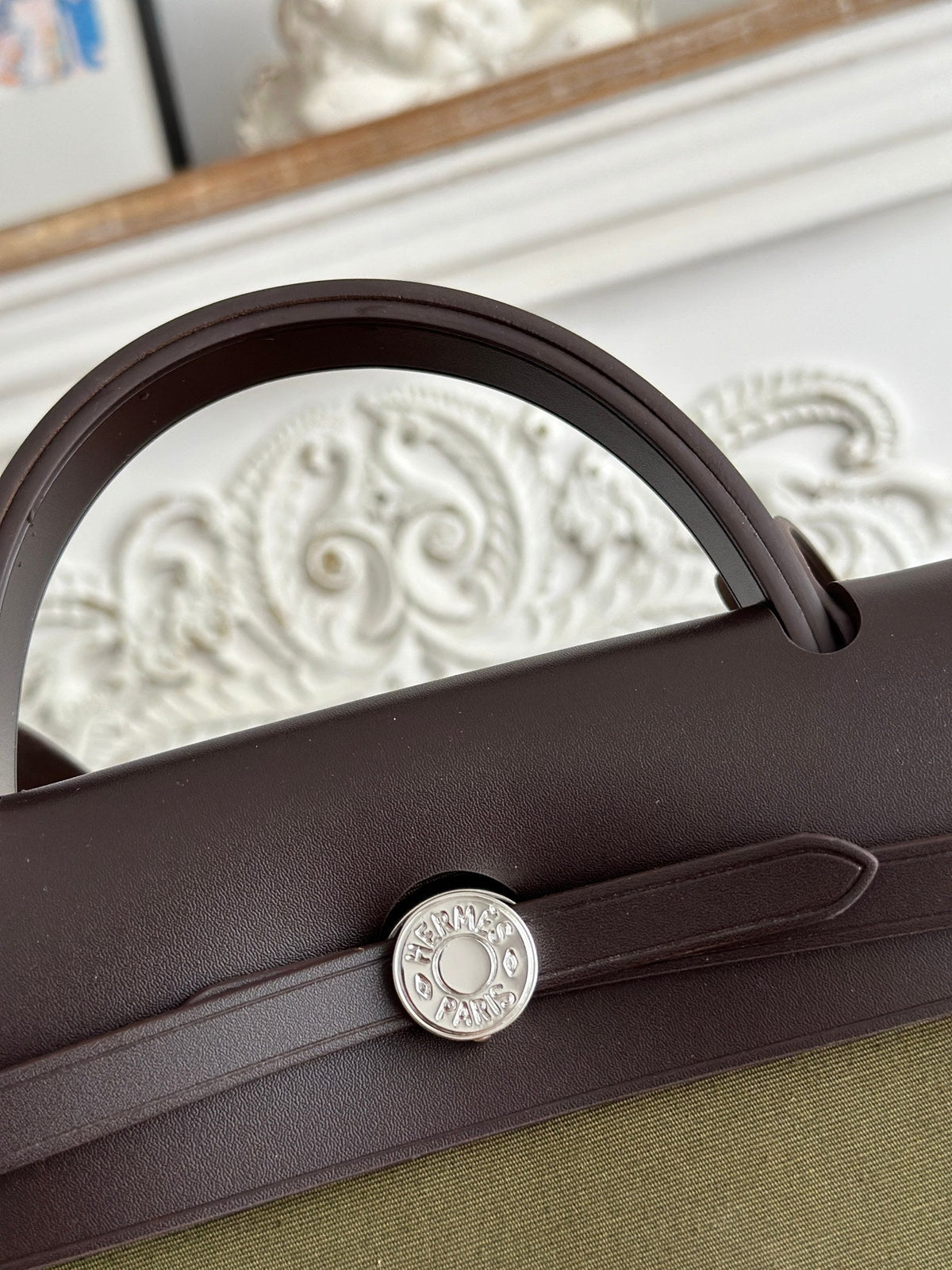 ZIP CABINE 31 BAG IN OLIVE GREEN CANVAS AND BLACK CALFSKIN