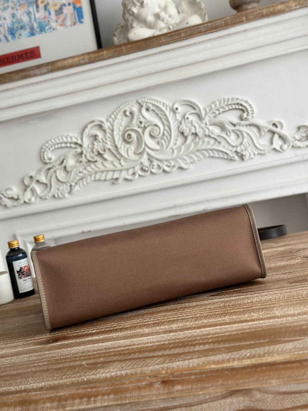ZIP CABINE 31 BAG IN CHOCOLATE BROWN CANVAS AND BLACK CALFSKIN
