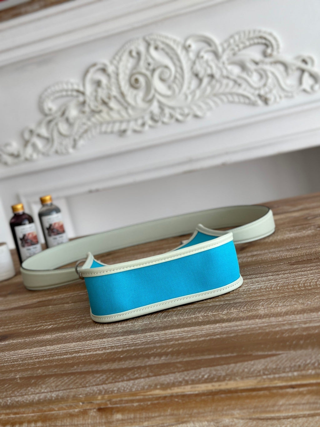 MINI NEO 17 EVELYNE BAG IN SKY BLUE CANVAS AND WHITE CALFSKIN