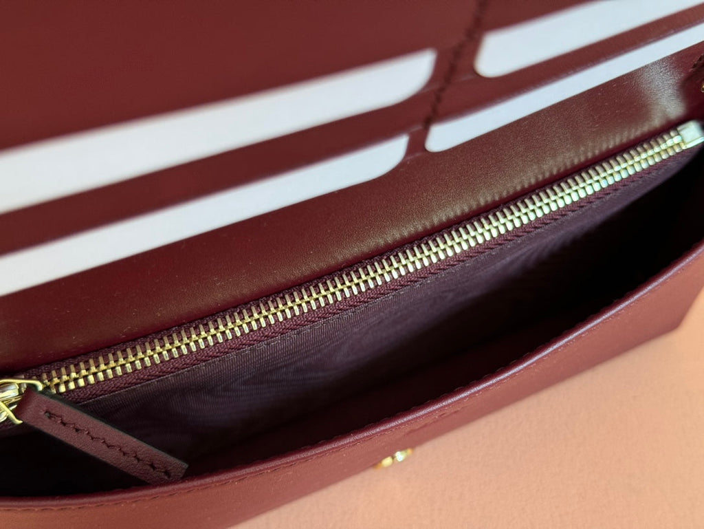 HORSEBIT 1955 WALLET ON CHAIN 19 IN BEIGE DARK BROWN NEW GG AND ROSSO ANCORA RED CALFSKIN