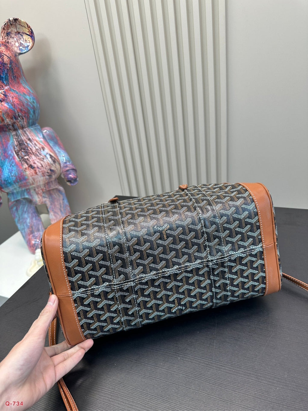 SAC HARDY PM BAG 35 IN BLACK GOYARDINE CANVAS AND TAN CALFSKIN