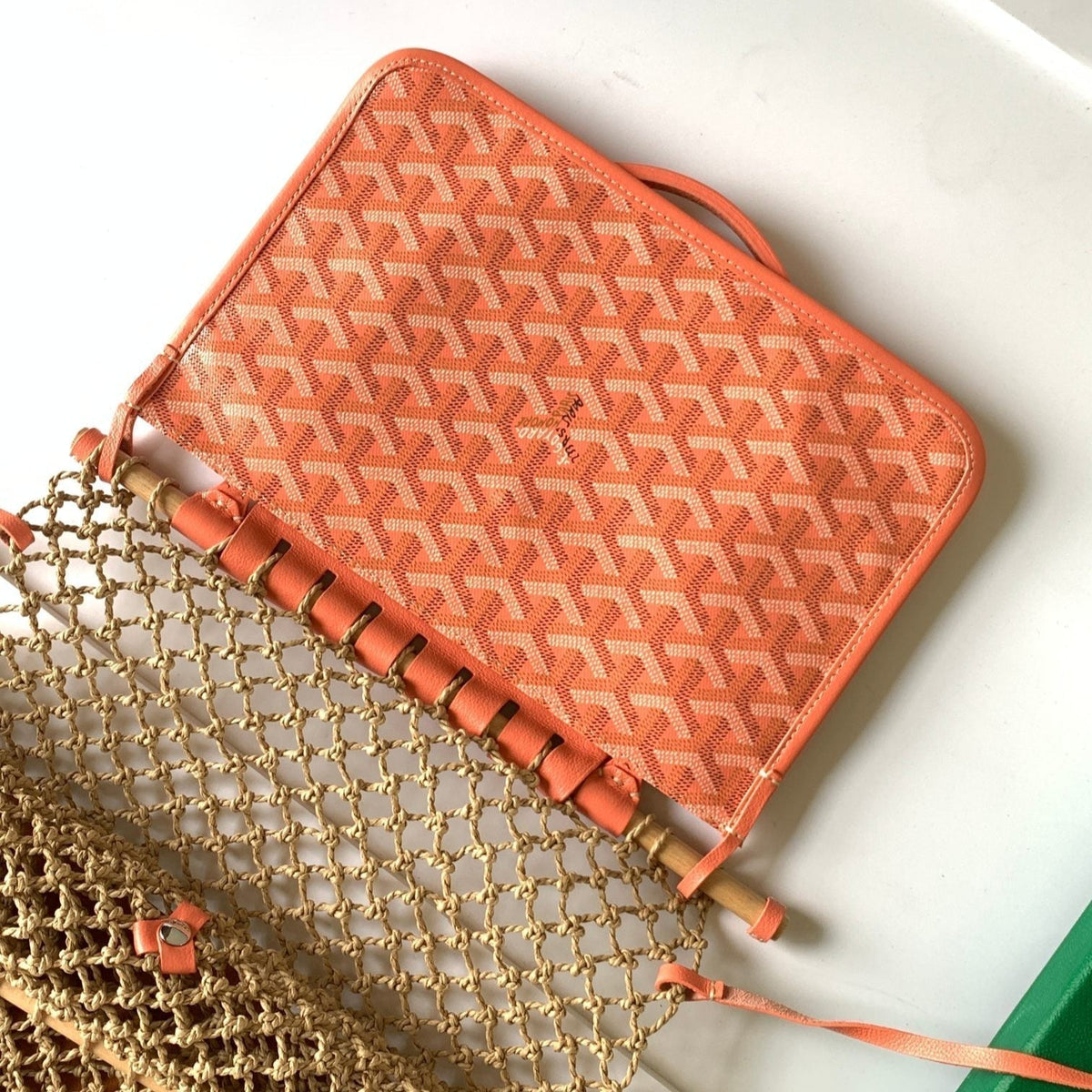 ALIGRE BAG 40 IN RED ORANGE WOVEN RAFFIA AND CALFSKIN