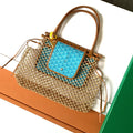 ALIGRE BAG 40 IN BABY BLUE WOVEN RAFFIA AND CALFSKIN