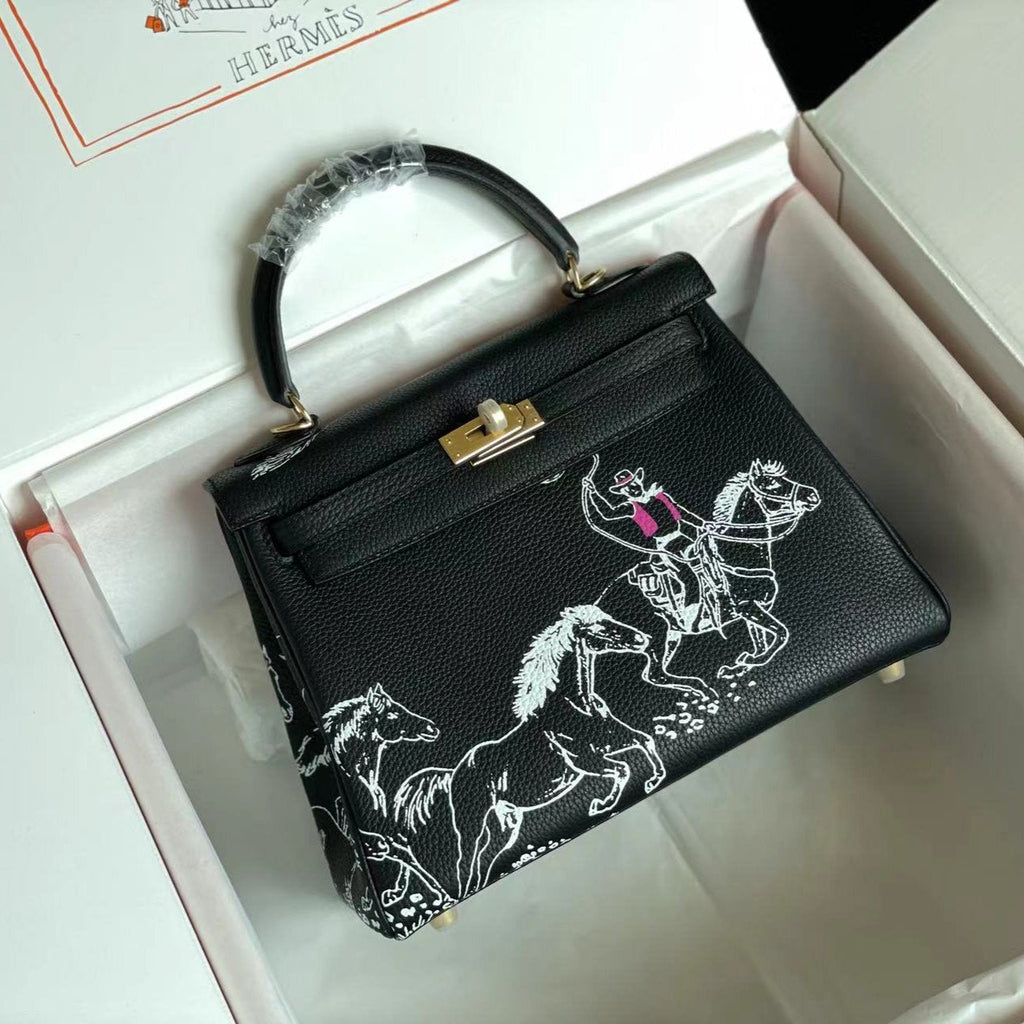 BIRKIN 25 BAG IN BLACK CALFSKIN WITH WHITE STICKER