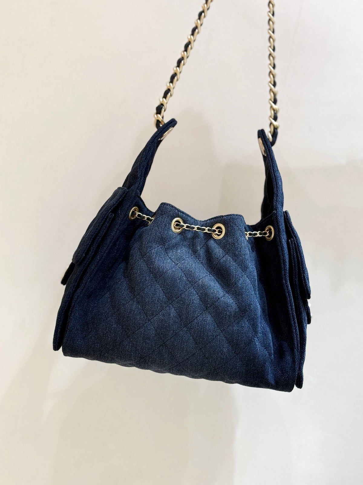 CC 25 HANDBAG 30 IN DARK BLUE DENIM GOLD HARDWARE
